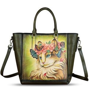 5118 Leather Handbag Hand Painted Leather Top Handle Satchel Handmade